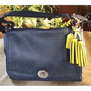 Coach Legacy Leather Dark Blue Dot Flap Swing Shoulder Bag